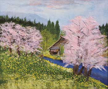 桜と民家