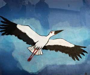 大空を舞うコウノトリ