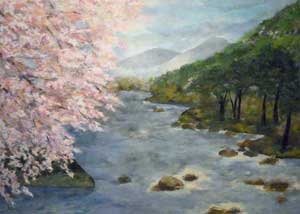 桜咲く渓流