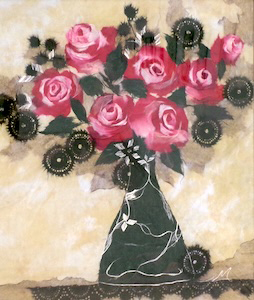 黒い花瓶と赤い薔薇