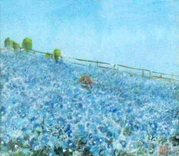 ネモフィラ畑と愛犬