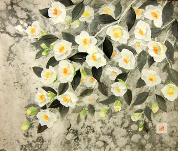 白いツバキの花