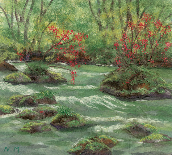 ちぎり絵　(和紙絵)　山帰来 ちぎり絵 (和紙絵) 山帰来